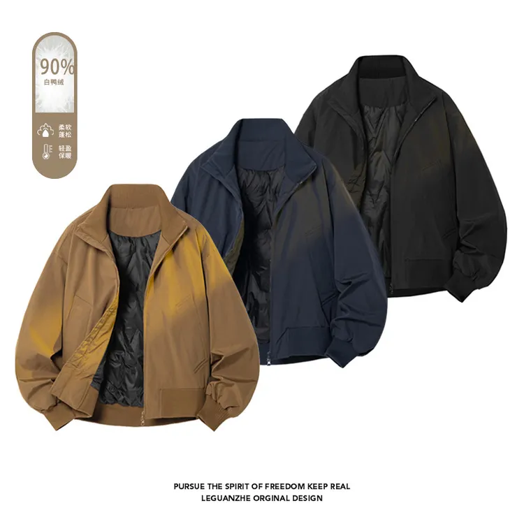 90%白鸭绒美式飞行员羽绒服男士cleanfit高级感痞帅无领羽绒服男