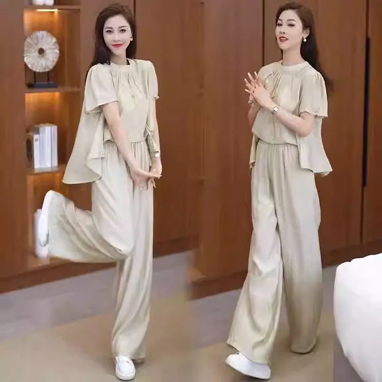 时尚套装女2025夏季新款气质宽松遮肉显瘦减龄休闲阔腿裤两件套潮