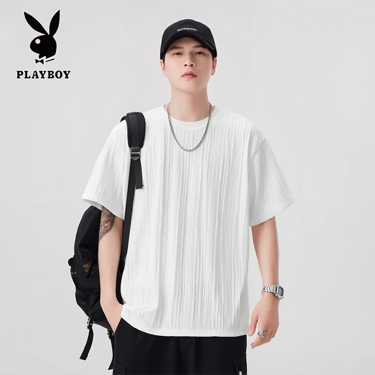 PLAYBOY/花花公子夏季男士冰丝凉感薄款运动休闲青年男士短袖t恤