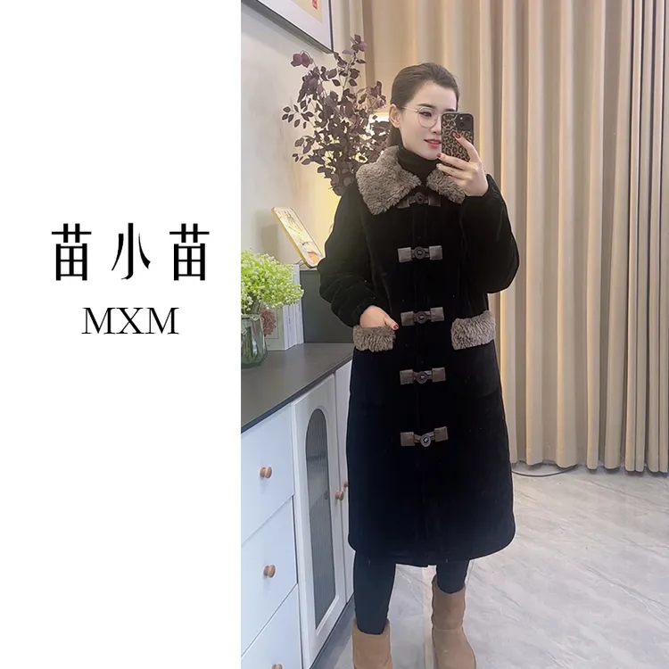 苗小苗新款毛领长袍女冬季三层加厚夹棉可外穿家居服加绒长款裙袍