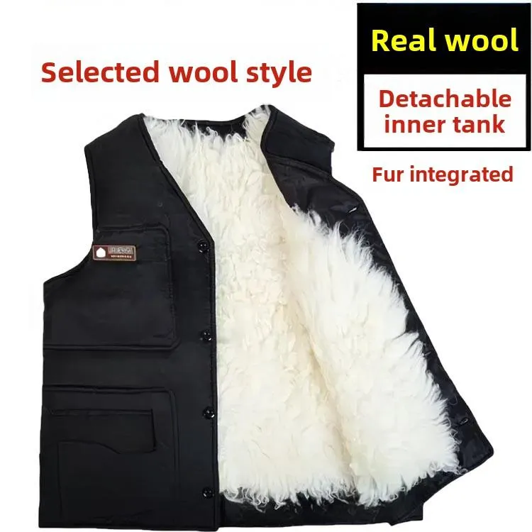 维多利亚秋冬季爸爸装背心马夹中老年人保暖加厚坎肩羊毛马甲男皮