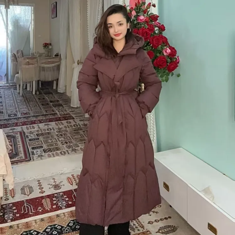 中长款时尚连帽棉服女冬季2025新款保暖棉衣加厚防风防寒棉袄外套