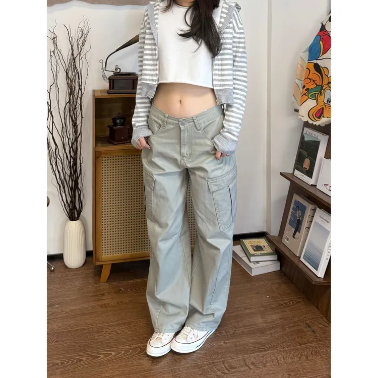 美式复古多口袋工装裤直筒宽松百搭休闲裤男女