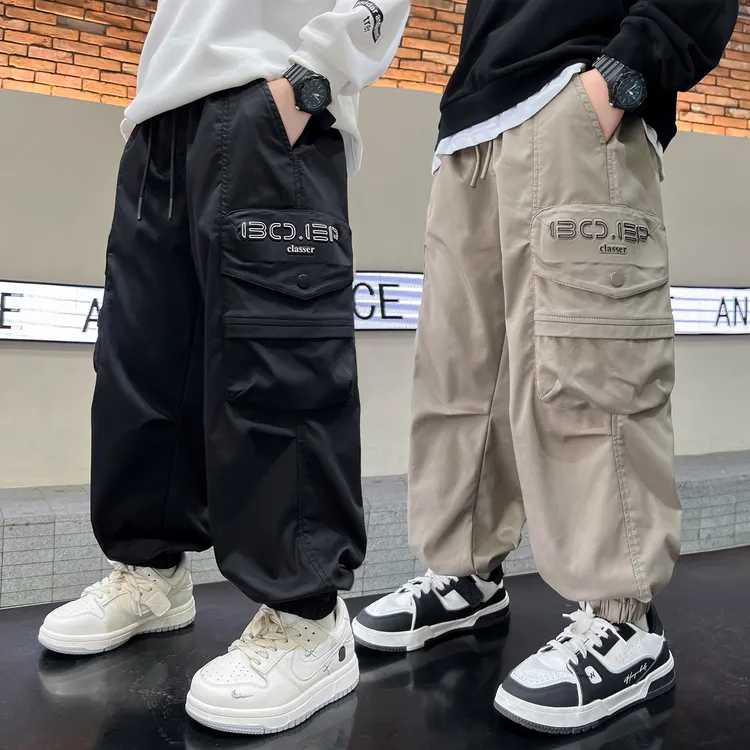 男童裤子秋装2025新款儿童工装裤春秋款宽松男孩中大童休闲束脚裤