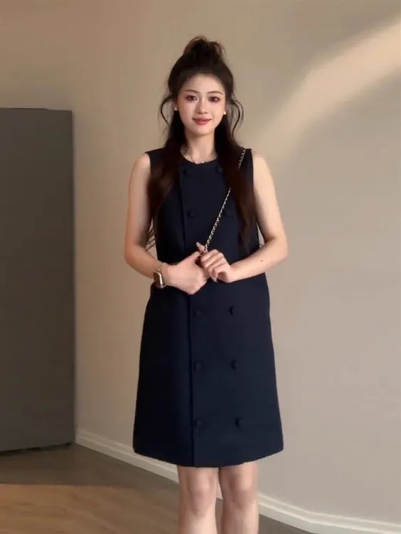 miu系穿搭小个子减龄时髦小香风显瘦背心裙2025秋新款叠穿连衣裙