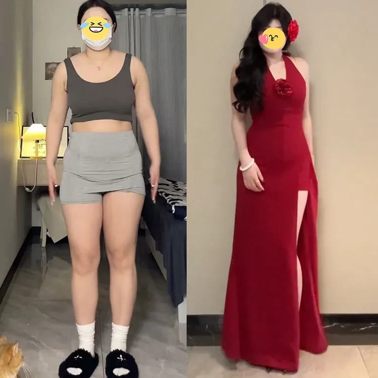 大码女装纯欲红色挂脖连衣裙女夏季修身显瘦气质开叉长裙包臀裙子