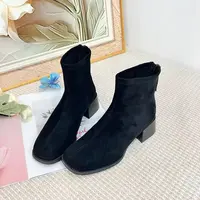 54122 新款时尚粗跟方头气质短靴加绒