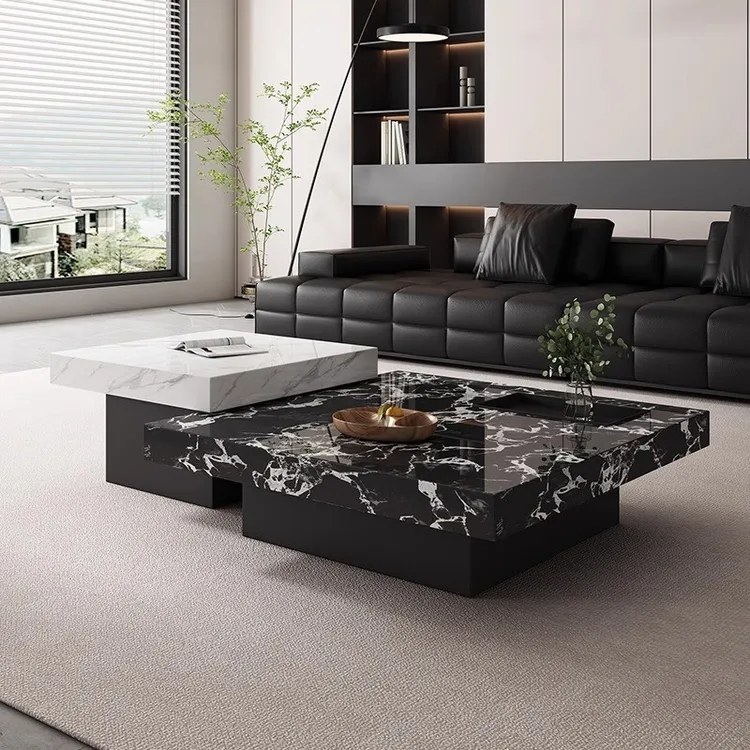 极简轻奢岩板方形高低茶几边几组合客厅家用大小户型创意盒子茶几