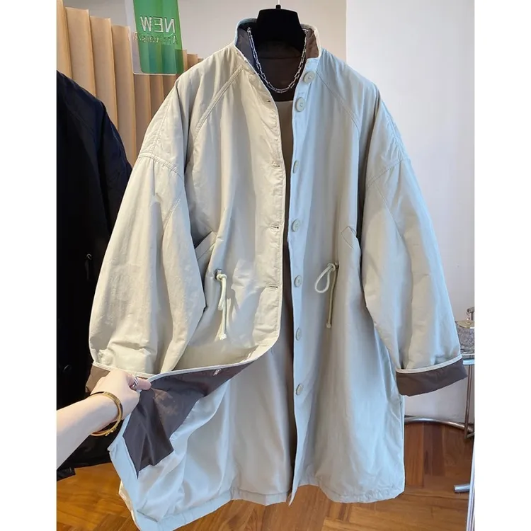 7229冬季中长款新款宽松夹棉风衣韩版高端气质欧货立领轻薄棉服女