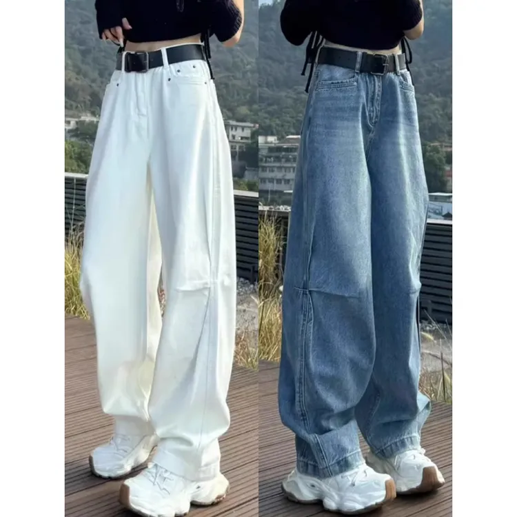 阔腿弯刀牛仔裤女2025春季新款宽松显瘦休闲洗水直筒裤拖地长裤子