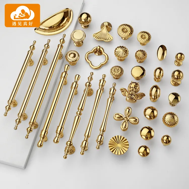 遇见真好亮金色柜门拉手法式轻奢橱柜门把手单孔圆形衣柜抽屉拉手