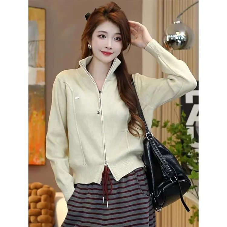 双拉链红色针织开衫外套女2025年新款爆款秋冬高级感超好看的毛衣