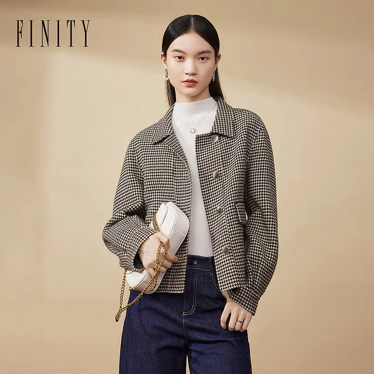 FINITY 新款毛呢外套休闲气质时尚百搭修身显瘦翻领 F21X9D13D1