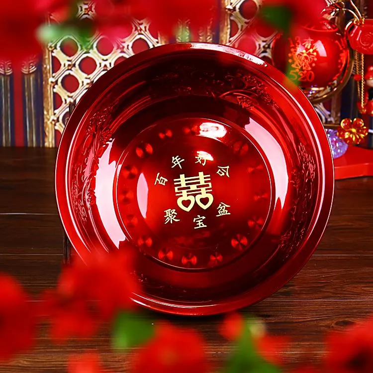 结婚红盆不锈钢婚盆婚庆洗漱用品陪嫁搪瓷脸盆高档嫁妆喜盆加厚