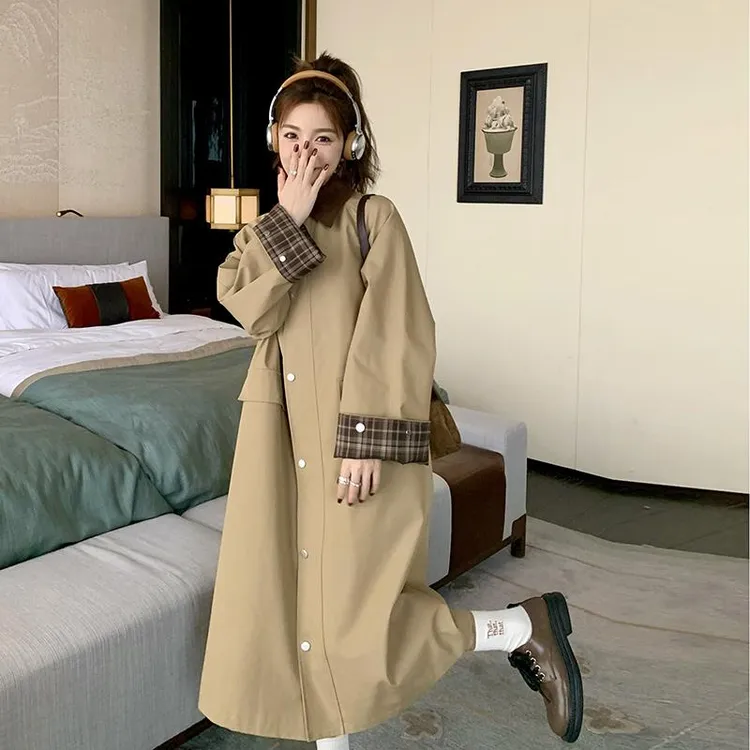 杜拉妮卡其色风衣女2025年季新款英伦复古宽松大码休闲风衣外套感