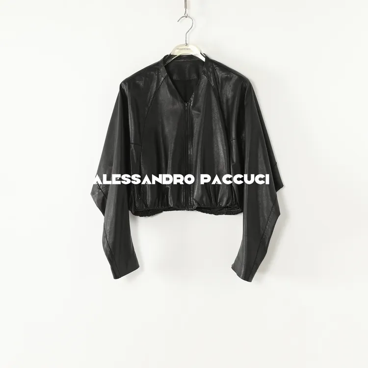 AP洛哥22179X/53040PY【暗影】黑标无涂层绵羊皮蝙蝠袖时尚短款皮衣