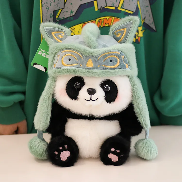 正版仿水貂毛三星堆风格帽熊猫花花毛绒玩具公仔玩偶成都基地同款