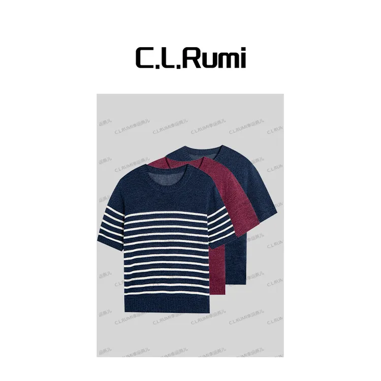 【Rumi时装】“鸢尾蓝”25春夏百搭宽松圆领和纸纱显瘦上衣6724sy