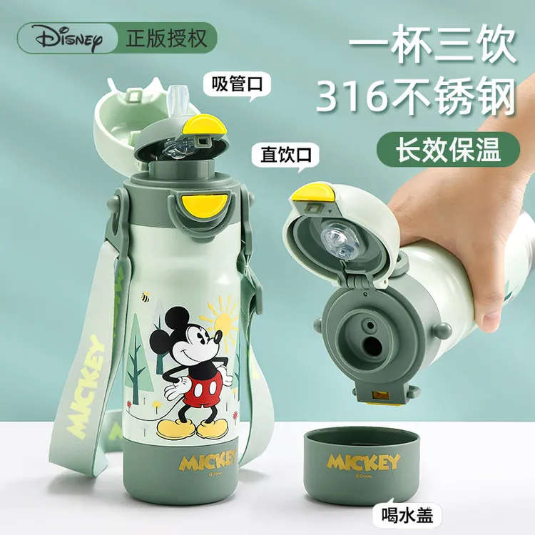 迪士尼新款儿童保温杯水壶大容量便携吸管杯316不锈钢上学专用
