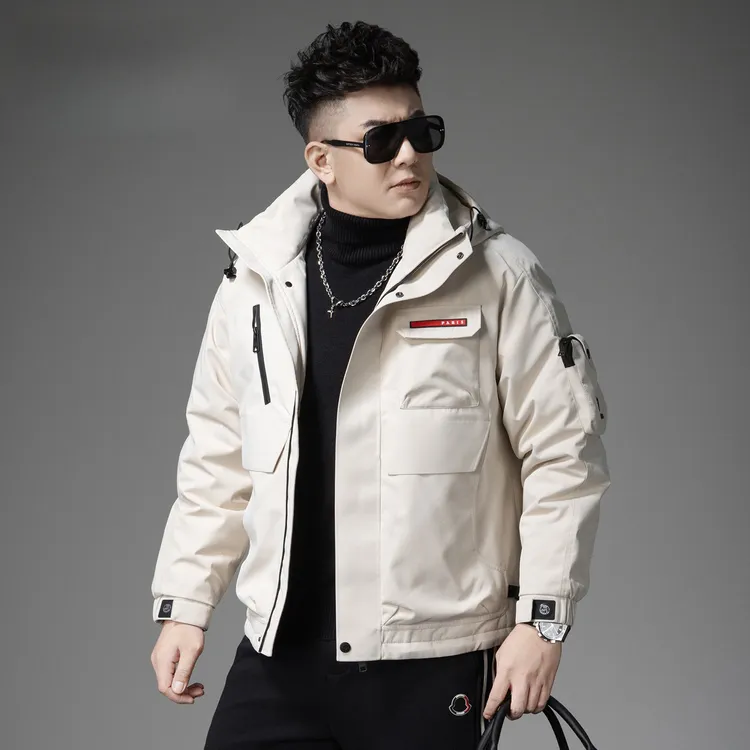 男士时尚90白鸭绒连帽羽绒服男2025新款冬季潮流百搭高端防寒外套