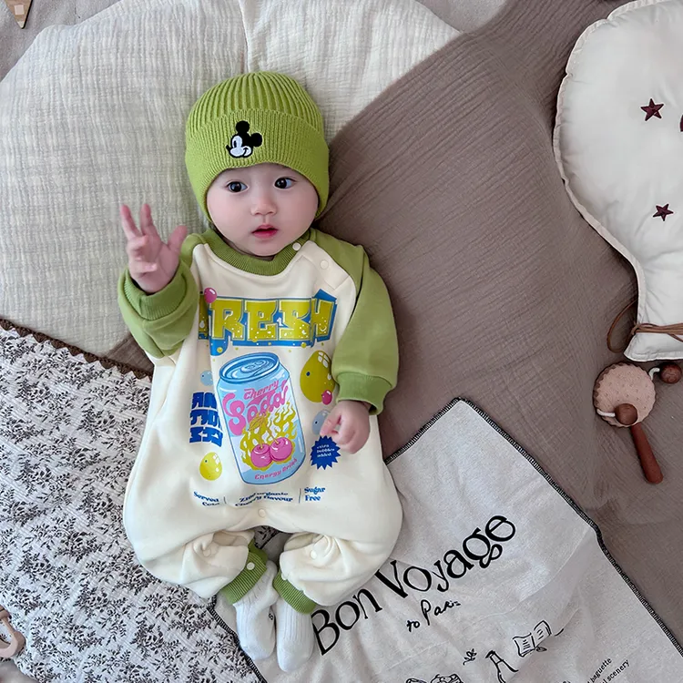 MK&UR.BV婴儿加绒字母连体衣秋冬季男女宝宝超萌外出ins哈衣爬服