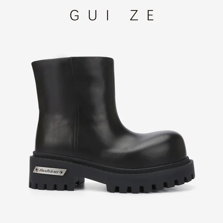 设计师潮牌英伦厚底米奇头女靴子2025秋冬新款真皮休闲马丁靴短靴