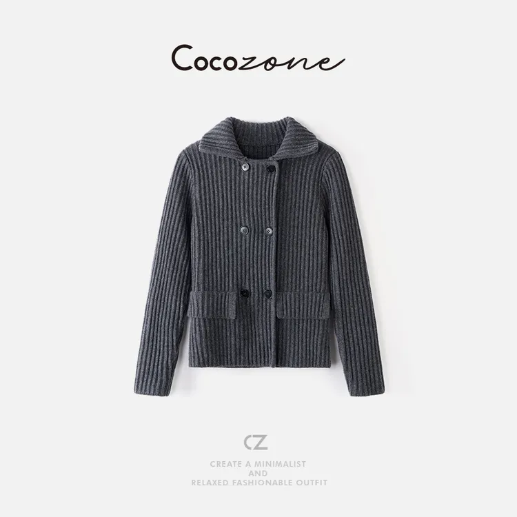 COCO ZONE 刘一一“双排扣”100羊毛竖条纹双排扣毛织上衣 CD2A1931