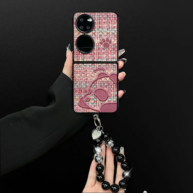 适用华为pockets手机壳可爱熊猫小羊皮折叠壳全包保护套