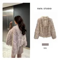 FAFA STUDIO狐狸毛皮草晕染V领短款秋冬毛毛外套保暖极简高级