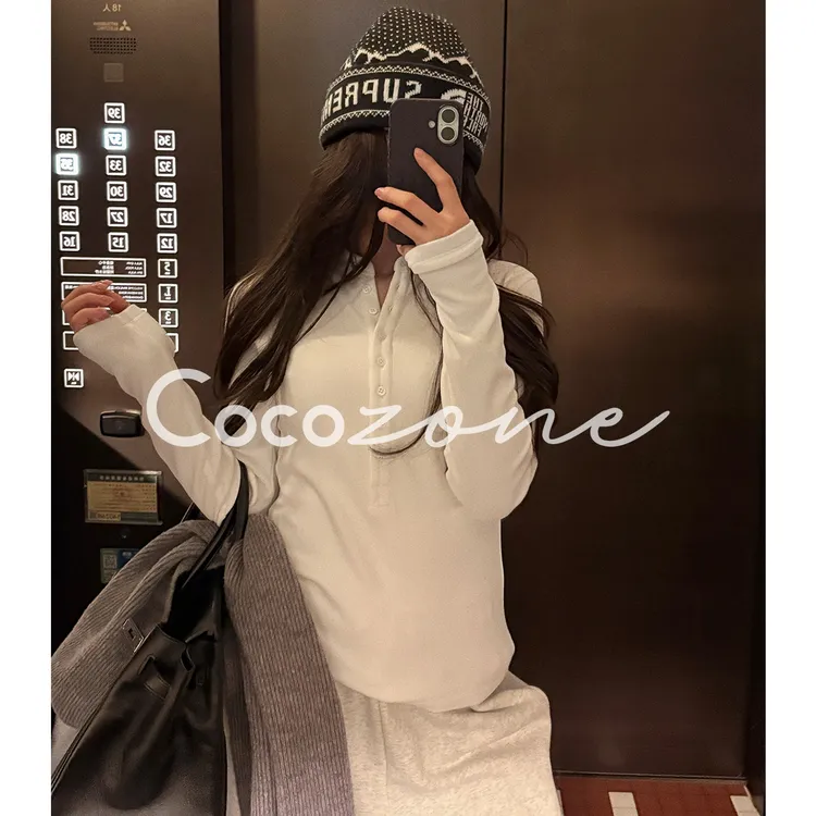 COCO ZONE刘 一一 “扣子打底”亨利领基础款长袖T恤 CD1A1783