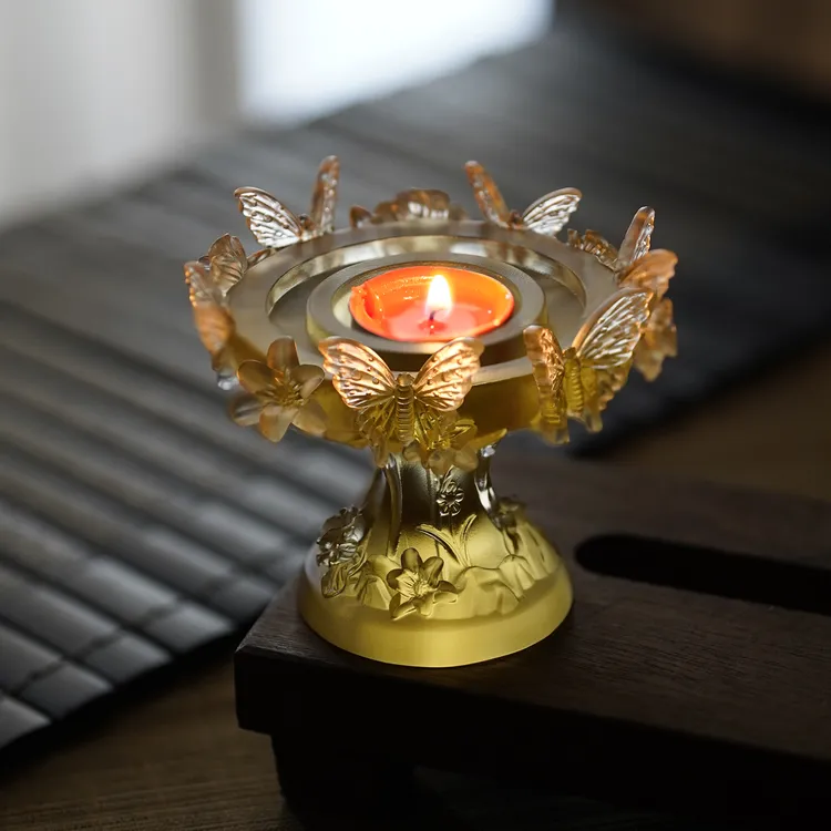 琉璃莲花酥油烛台灯座家用蜡烛灯盏供奉摆件