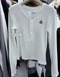 纽扣长袖常规型刺绣纯色T恤#7790