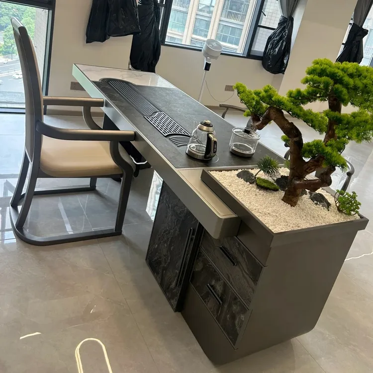 2025新款轻奢高级感茶桌设计师现代茶室办公室休闲岩板茶台新中式