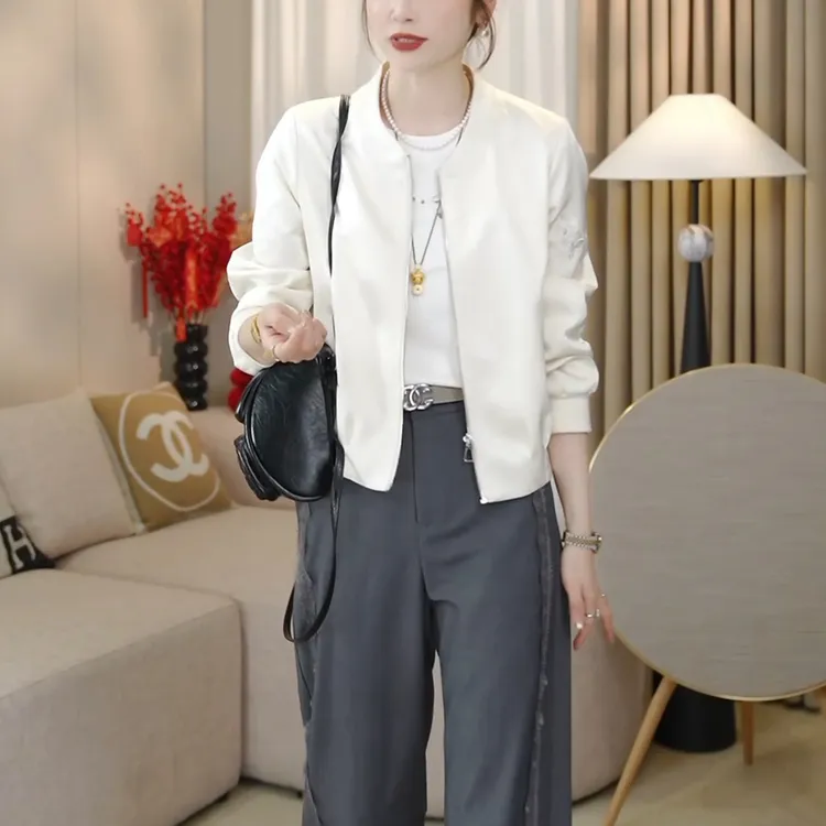 鸟语花香~刺绣微光段气质棒球服外套女春秋季百搭小个子上衣5512