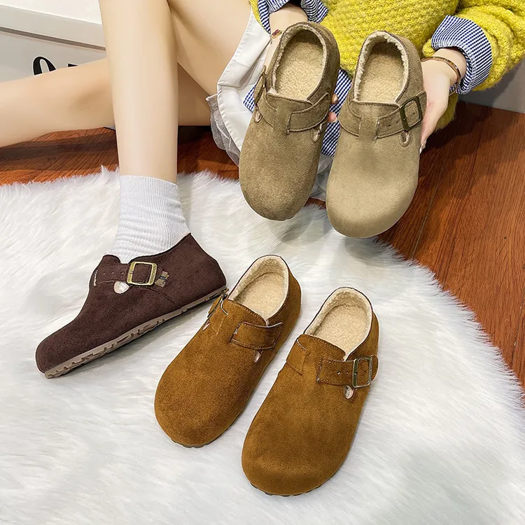 【全额补运费】BK09冬季保暖单鞋秋冬加绒一脚蹬女鞋加绒皮鞋懒人鞋