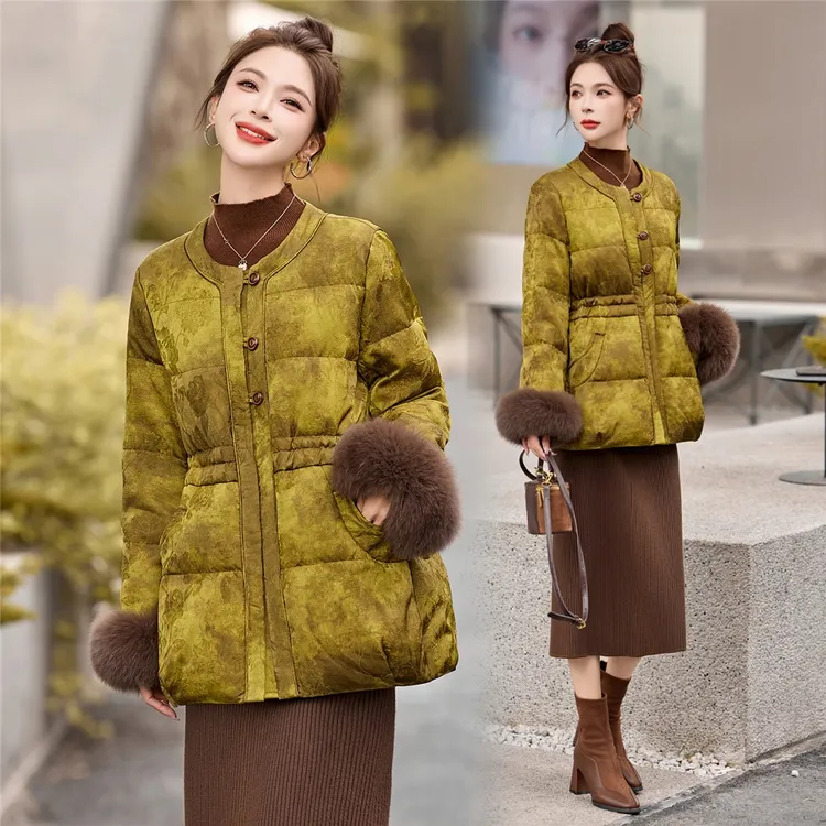 新中式国风高端提花羽绒服女中长款2025年冬装新款收腰遮屁股洋气
