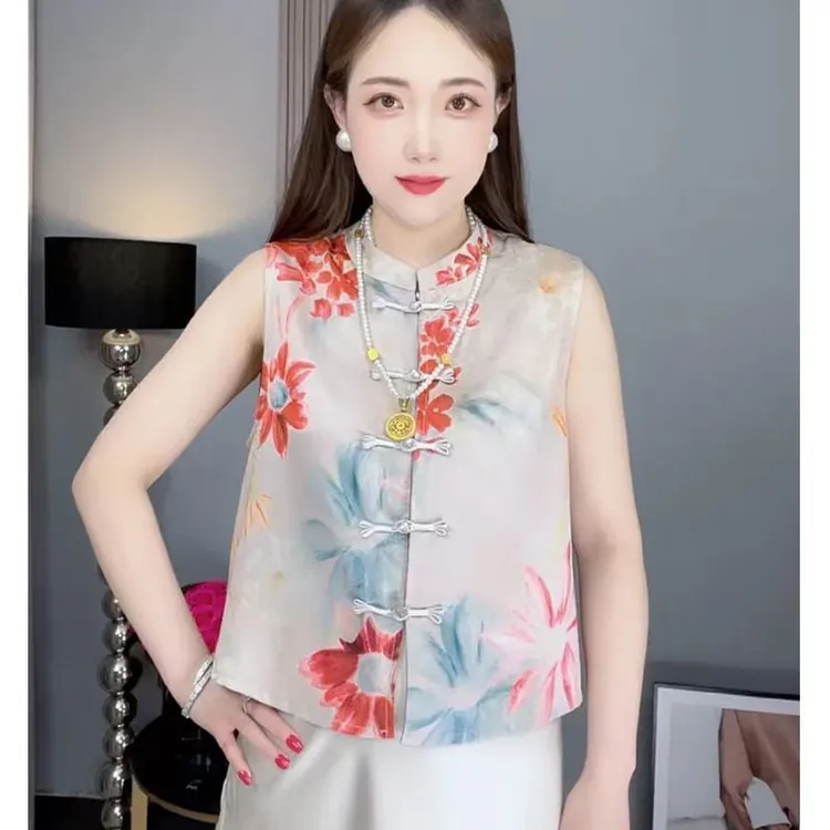 中式气质印花中国风短袖衬衫盘扣衬衣夏季新款遮肉爆款外穿上衣服
