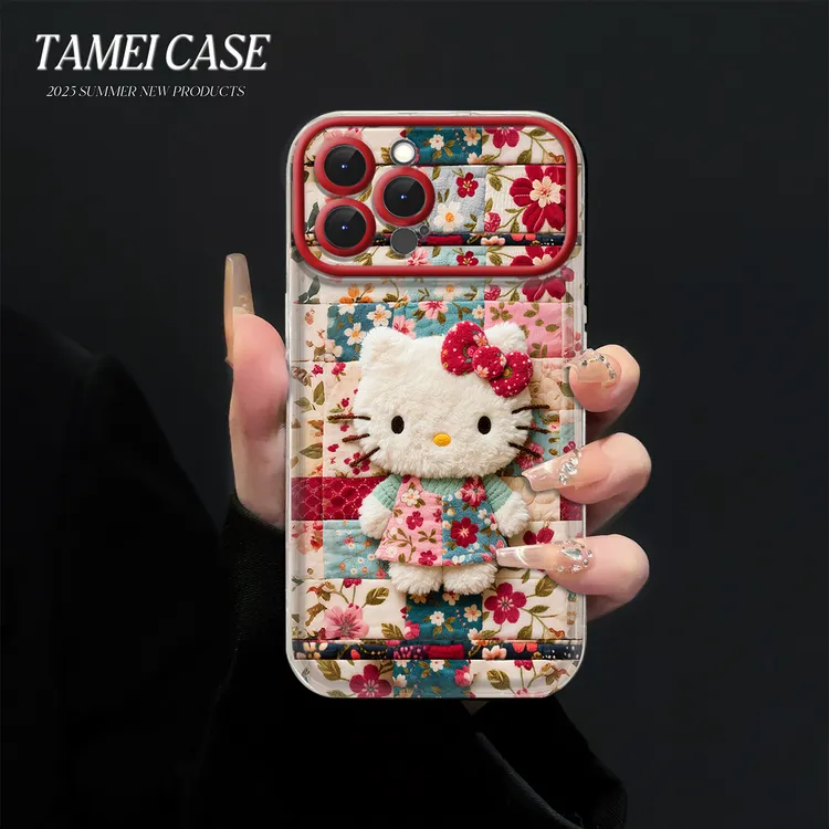 繁花KT猫适用于苹果13pro华为vivoppo小米大视窗气泡镜子手机壳女