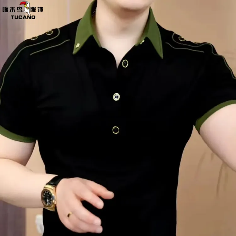 啄木鸟《绿墨青风》2025夏季Polo衫中年潮流修身男士商务时尚休闲高
