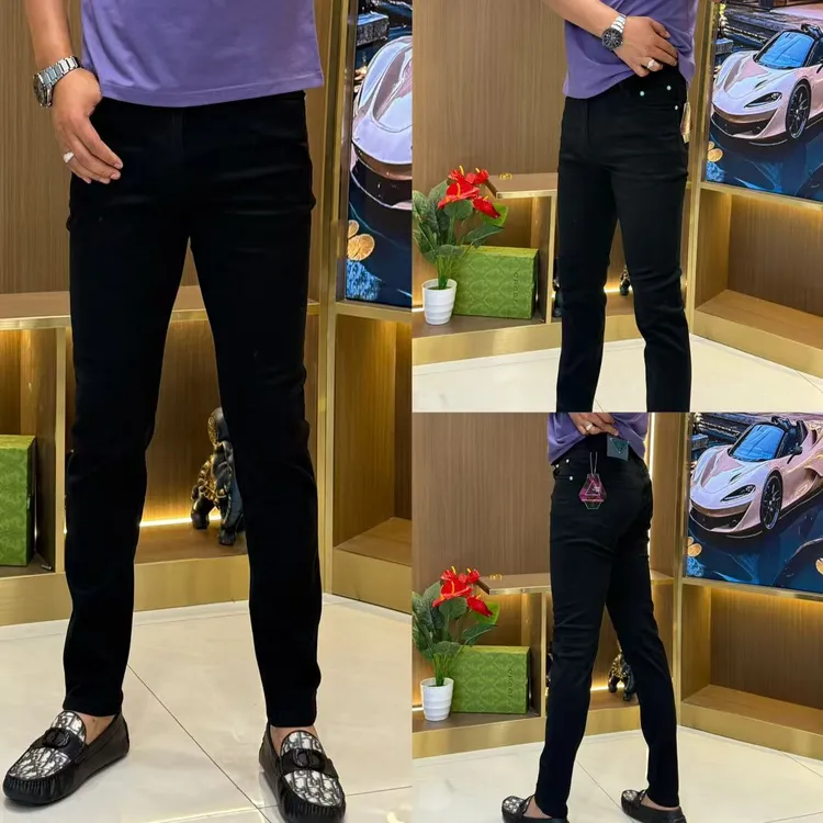 秋季新款拉链修身欧美简约牛仔裤男士裤子潮流修身弹力显瘦百搭