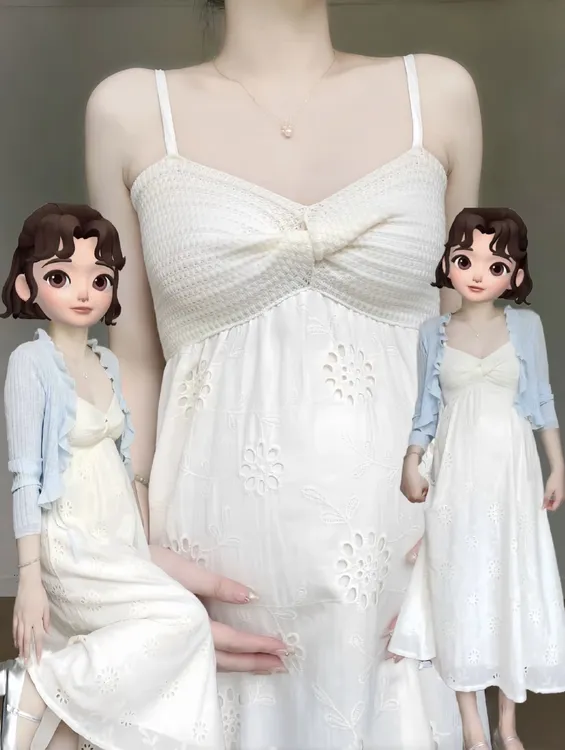 孕妇装春夏季套装网红时尚法式温柔风仙女长款吊带裙子显瘦两件套