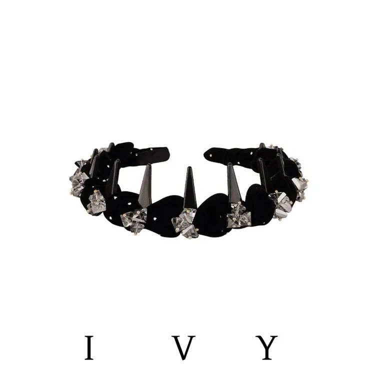 高颅顶奢华水晶丝绒波浪发箍秋冬高级感头箍轻奢气质发饰显发量