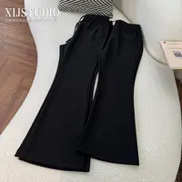 汐家女裤 秋季新款修身常规款喇叭裤大码黑色弹力高腰休闲长裤