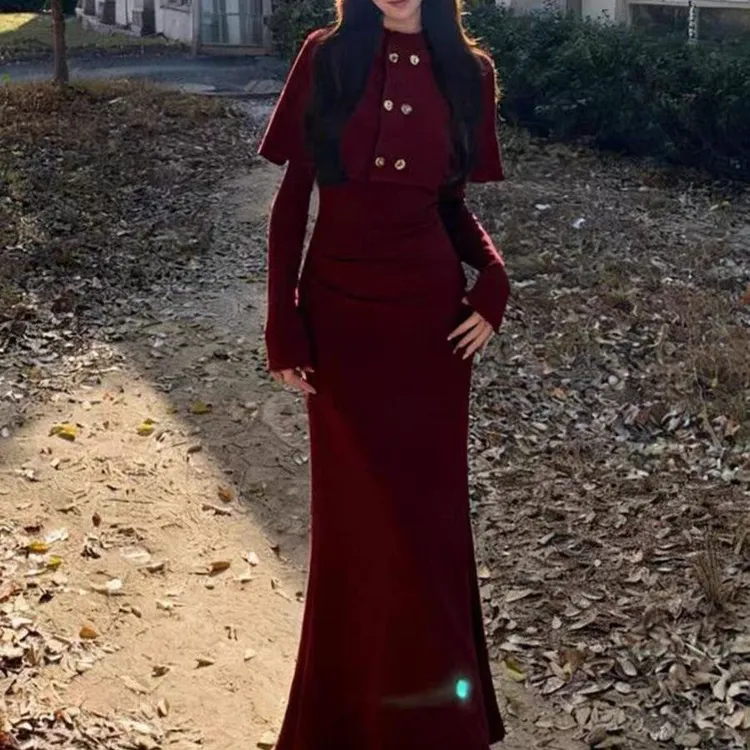 【大年初二】秋冬温柔家富家千金感气质名媛斗篷连衣裙套装