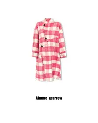 Aimme sparrow25FW粉红色格纹不规则排扣双面尼大衣