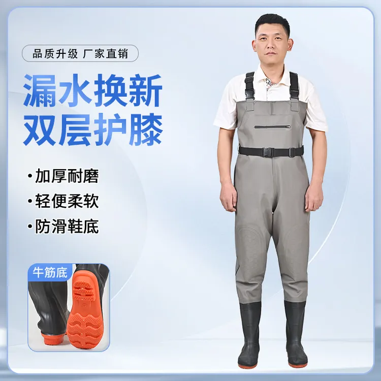 新款捕鱼半身雨裤连体加厚全身衣服雨裤男防水钓鱼裤子男款下水裤