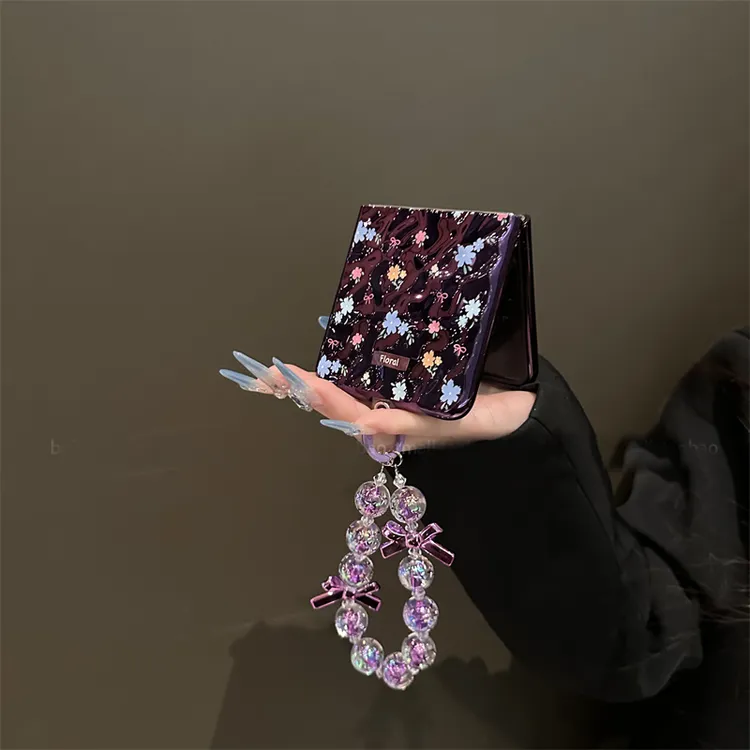 紫色电镀小碎花适用华为pocket2手机壳zflip7/6小米miflip2/purax