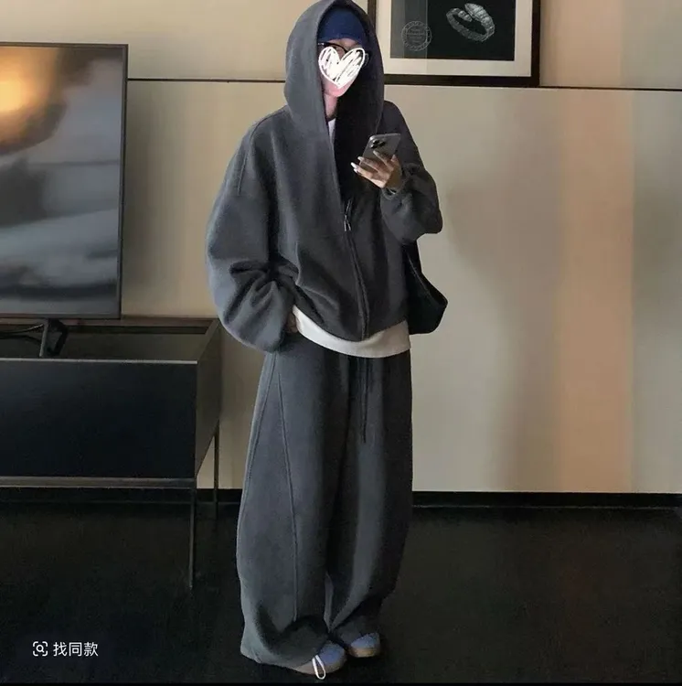 【婷婷】2025冬季新款时尚洋气休闲宽松加绒加厚卫衣运动服套装