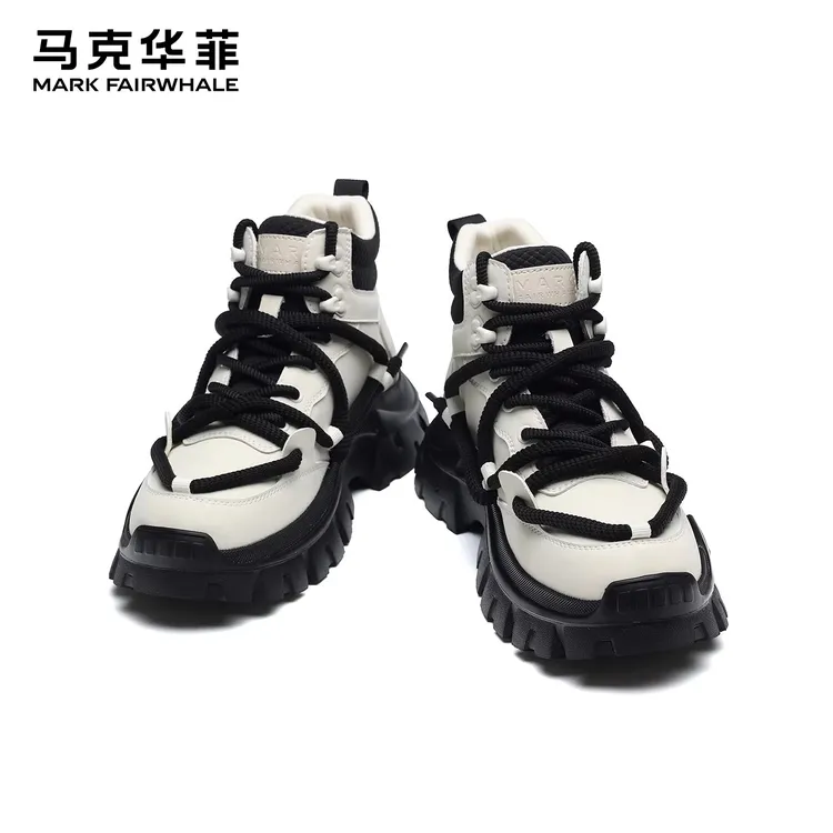 马克华菲马丁靴男2025新款白黑痞帅男靴休闲增高工装靴子男士皮靴