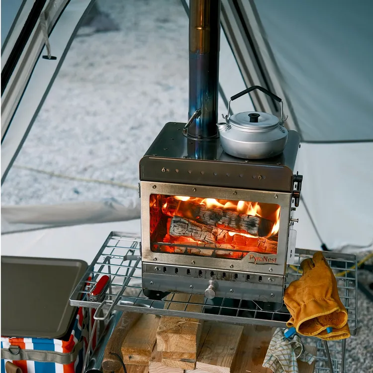 pyronest户外露营柴火炉帐篷取暖炉观火真火壁炉不锈钢庭院野餐炉